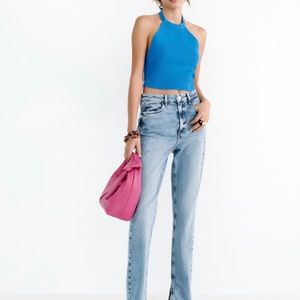 Zara Slim Flare Slitted Jeans in Mid Blue NWT